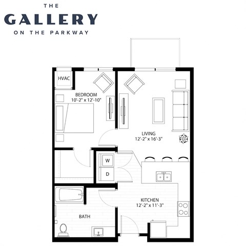 Floor plan for 1 bed, 1 bath, 711 sqft